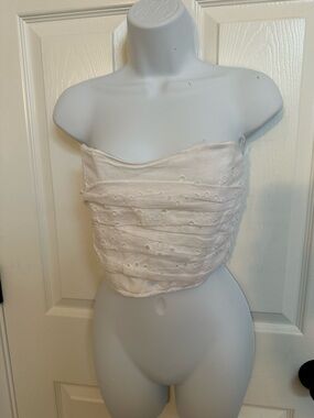 Zara White Smocked Strapless Tube Top